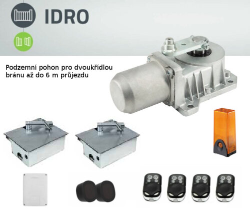 IDRO360 - podzemní pohony pro dvoukřídlové brány až do 6 m, včetně doplňků pro otevírání až o 360°